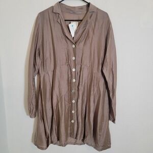 Cut Loose Button Down Collared Long Sleeve Tunic Top Large Style 8397373 NEW